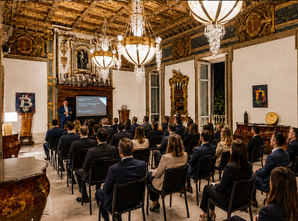 Salone di Villa Comandini allestito a platea per un convegno